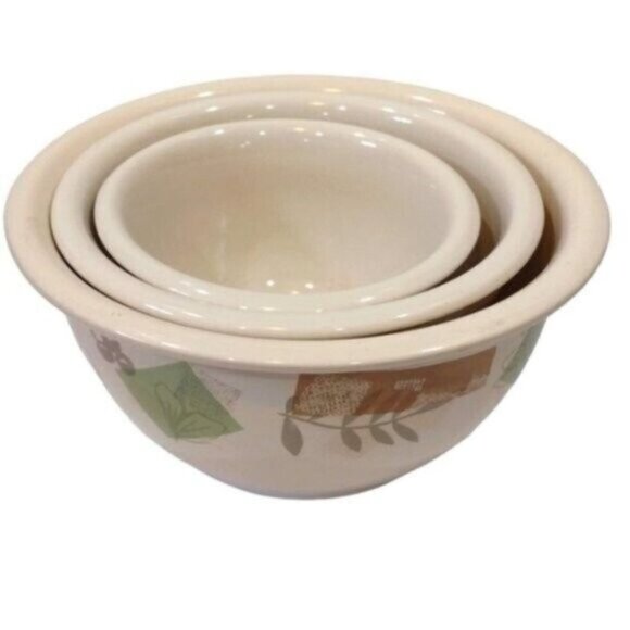 Set of 3 Corelle Coordinates Textured Leaves 1, 2 & 3 Quart Mixing Serving Bowls - Picture 1 of 13